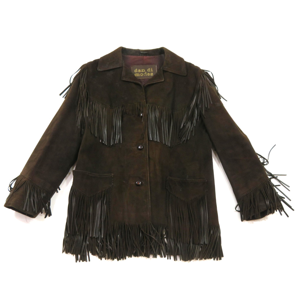 Dan Di Modes Suede Leather Fringed Jacket Hippie Dark Brown Womens S 1970s